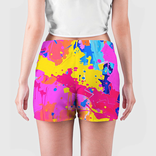 Женские шорты Яркие пятна акриловой краски на стене / 3D-принт – фото 4