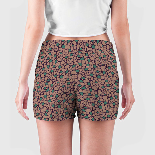 Женские шорты Мелкий мозаичный коричневый зеленый узор хакки / 3D-принт – фото 4