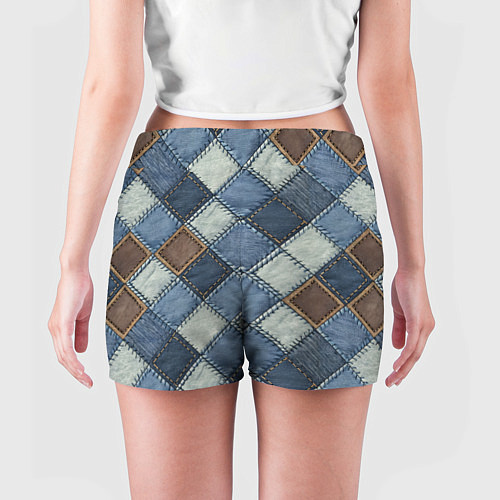 Женские шорты Джинсовый пэчворк ромбовый узор / 3D-принт – фото 4