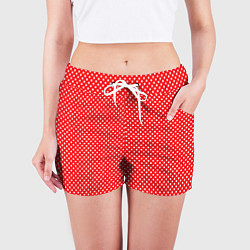 Шорты женские Красный в мелкий квадратик паттерн, цвет: 3D-принт — фото 2