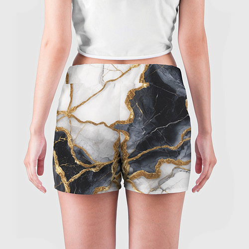 Женские шорты Мрамор белый и черный с золотом / 3D-принт – фото 4
