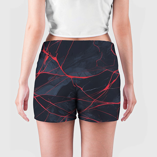 Женские шорты Мраморные узоры из переплетений красных линий / 3D-принт – фото 4