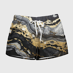 Шорты женские Черный серый золотой мрамор, цвет: 3D-принт