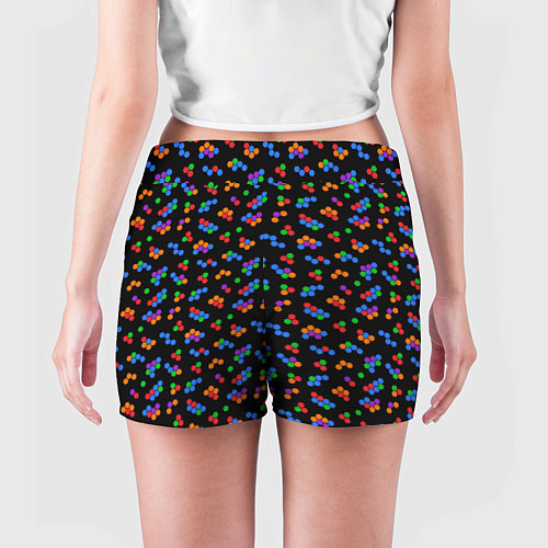 Женские шорты Разноцветные детали мозаики на черном / 3D-принт – фото 4