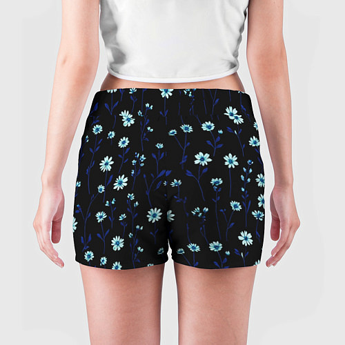 Женские шорты Паттерн с маленькими синими цветами / 3D-принт – фото 4