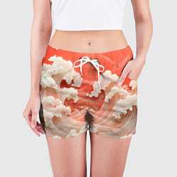 Шорты женские Японские красные волны, цвет: 3D-принт — фото 2