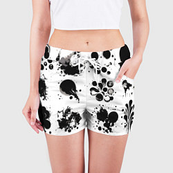 Шорты женские Чёрно-белые кляксы - абстракция, цвет: 3D-принт — фото 2