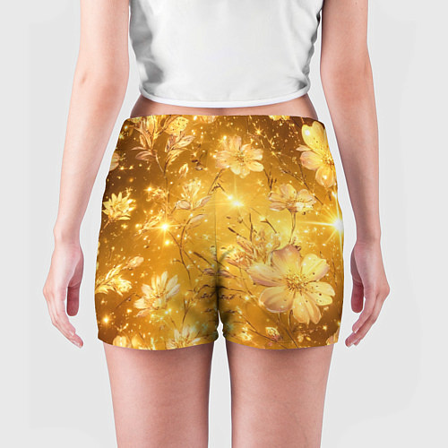 Женские шорты Цветочный золотой с искрами / 3D-принт – фото 4