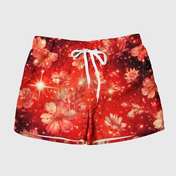 Женские шорты Цветочный красный с искрами