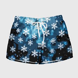 Шорты женские Стилизованный паттерн со снежинками тёмно-синий, цвет: 3D-принт
