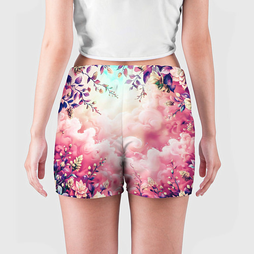 Женские шорты Фантастический цветочный розовый с облаками / 3D-принт – фото 4
