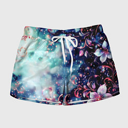 Шорты женские Магические цветы сине-зелёный, цвет: 3D-принт