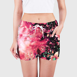 Шорты женские Магические цветы тёмно-розовый, цвет: 3D-принт — фото 2