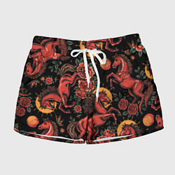 Шорты женские Красная лошадь с розами, цвет: 3D-принт