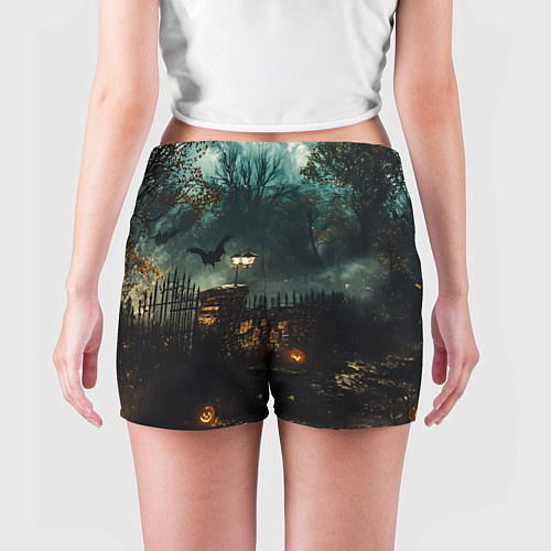 Женские шорты Ночь тыкв и теней / 3D-принт – фото 4