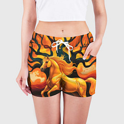 Шорты женские Огненная лошадь на фоне древа, цвет: 3D-принт — фото 2