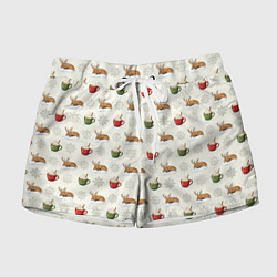 Шорты женские Зимний паттерн с оленем и чашками какао, цвет: 3D-принт