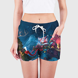 Шорты женские Санта с динозавром, цвет: 3D-принт — фото 2