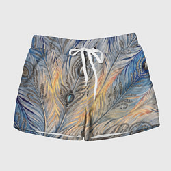 Шорты женские Синие перья с самоцветами, цвет: 3D-принт