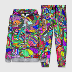 Женский 3D-костюм Дудлы узор разноцветный хиппи, цвет: 3D-меланж