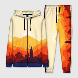 Женский 3D-костюм Горы закат пейзаж лиса арт, цвет: 3D-синий