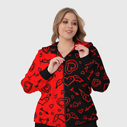 Женский 3D-костюм Черно-Красные сердца с крылышками, цвет: 3D-черный — фото 2