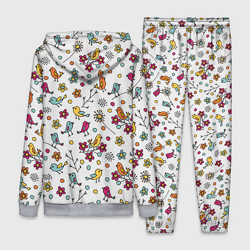 Женский костюм Птицы и цветы Разноцветный узор в дудл стиле / 3D-Меланж – фото 2