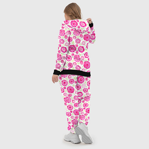 Женский костюм Яркие розовые цветы в дудл стиле, абстракция / 3D-Черный – фото 5