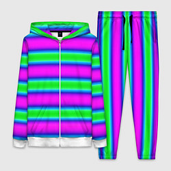 Женский костюм Зеленый и фиолетовые яркие неоновые полосы striped