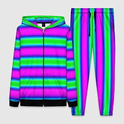 Женский 3D-костюм Зеленый и фиолетовые яркие неоновые полосы striped, цвет: 3D-черный