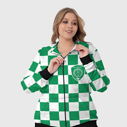 Женский 3D-костюм ФК Ахмат на фоне бело зеленой формы в квадрат, цвет: 3D-черный — фото 2