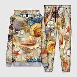 Женский 3D-костюм Морские раковины, кораллы, морские звёзды на песке, цвет: 3D-меланж