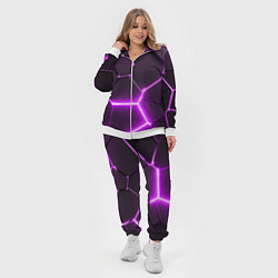 Женский 3D-костюм Фиолетовые неоновые геометрические плиты, цвет: 3D-белый — фото 2