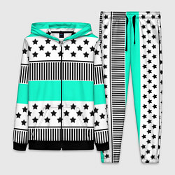 Женский костюм Комбинированный полосатый черно-голубой узор