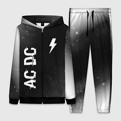 Женский костюм AC DC glitch на темном фоне: надпись, символ