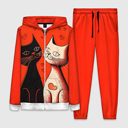 Женский костюм Влюблённые кошки на красном фоне