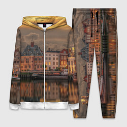 Женский 3D-костюм Мирный город на воде и тучи, цвет: 3D-белый