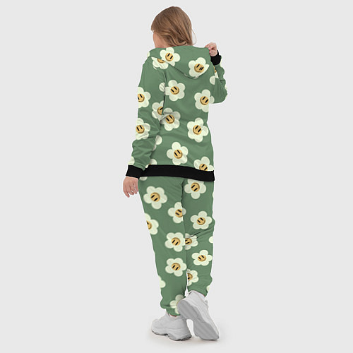 Женский костюм Цветочки-смайлики: темно-зеленый паттерн / 3D-Черный – фото 5