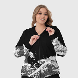 Женский 3D-костюм Японские волны на темном фоне, цвет: 3D-черный — фото 2
