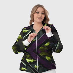 Женский 3D-костюм Зеленые листья и фиолетовые вставки, цвет: 3D-белый — фото 2