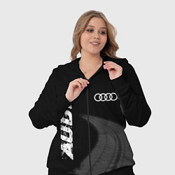 Женский 3D-костюм Audi speed на темном фоне со следами шин вертикаль, цвет: 3D-черный — фото 2