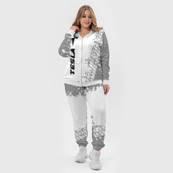 Женский 3D-костюм Tesla speed на светлом фоне со следами шин по-верт, цвет: 3D-белый — фото 2