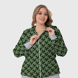 Женский 3D-костюм Паттерн снежинки тёмно-зелёный, цвет: 3D-меланж — фото 2