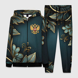 Женский 3D-костюм Золотые листья и герб России, цвет: 3D-черный