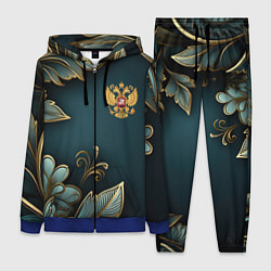 Женский 3D-костюм Золотые листья и герб России, цвет: 3D-синий