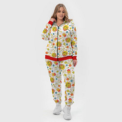 Женский 3D-костюм Хохломская роспись разноцветные цветы на белом фон, цвет: 3D-красный — фото 2