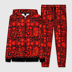Женский 3D-костюм Хохломская роспись красные цветы и ягоды на чёрном, цвет: 3D-черный