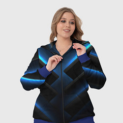 Женский 3D-костюм Черный абстрактный фон и синие неоновые вставки, цвет: 3D-синий — фото 2