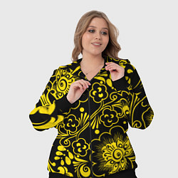 Женский 3D-костюм Хохломская роспись золотые цветы на чёроном фоне, цвет: 3D-черный — фото 2
