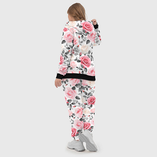 Женский костюм Розовые розы и серые листочки - паттерн / 3D-Черный – фото 5